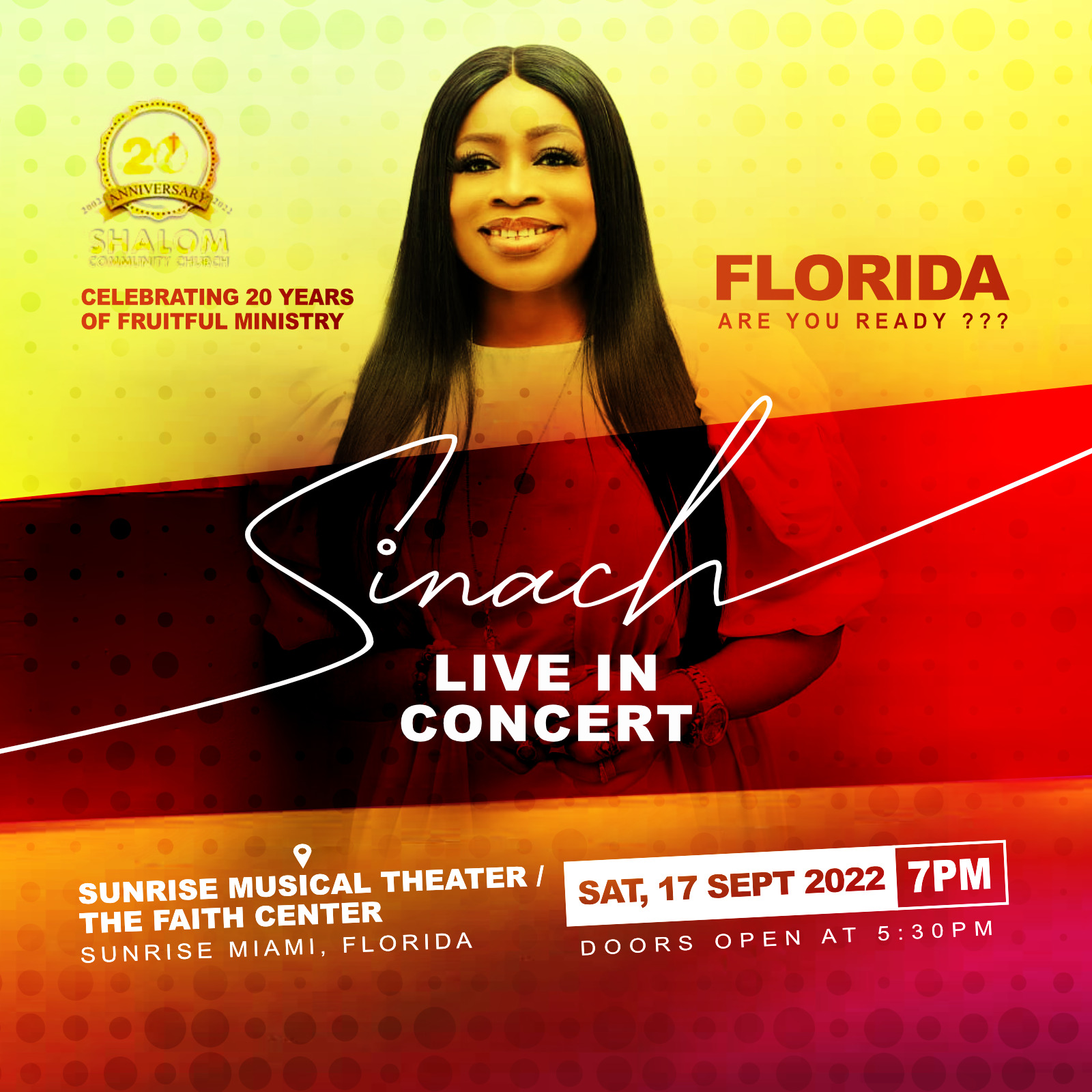 Flyer of Sinach Live in Miami, Florida - 17thSept, 2022