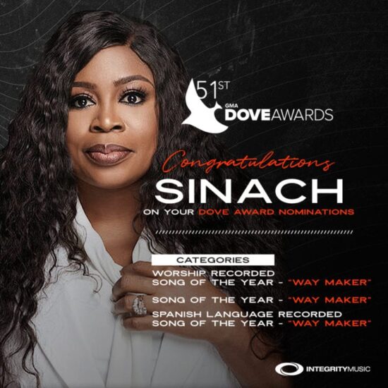 Sinach bags 3 nominations at the 51st GMA Dove Awards Nomination
